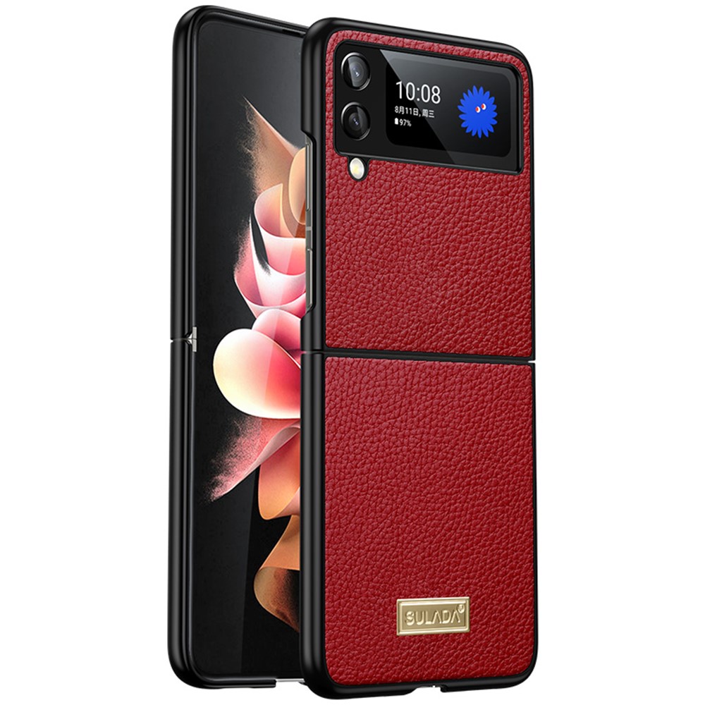 Sulada Luxus-serie Schutzschutzabdeckung Für Samsung Galaxy Z Flip4 5G, Litchi Textur PU Lederbeschichtung PC Faltphase Handy Hülle - Rot