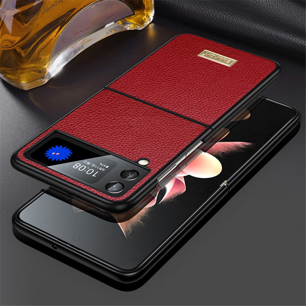 SULADA Luxury-Series Protective Back Cover For Samsung Galaxy Z Flip4 5G, Litchi Texture PU Leather Coating PC Folding Phone Case - Red-2
