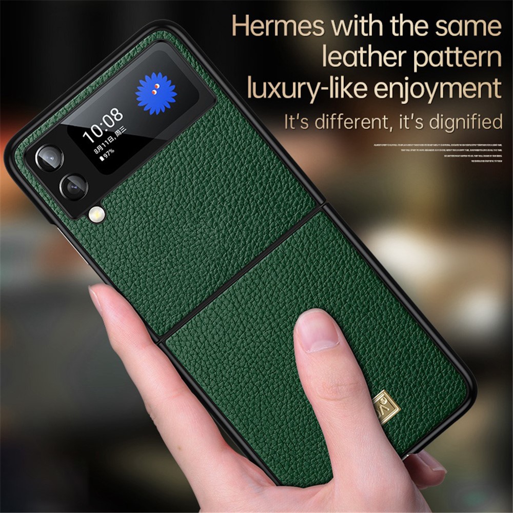 SULADA Luxury-Series Protective Back Cover For Samsung Galaxy Z Flip4 5G, Litchi Texture PU Leather Coating PC Folding Phone Case - Red-8