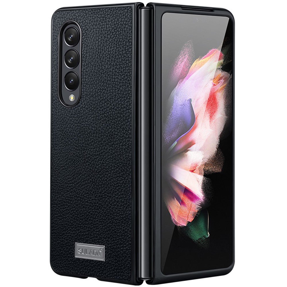 SULADA For Samsung Galaxy Z Fold4 5G Luxury-Series Litchi Texture Folding Phone Cover PU Leather Coating PC Protective Phone Case - Black-1