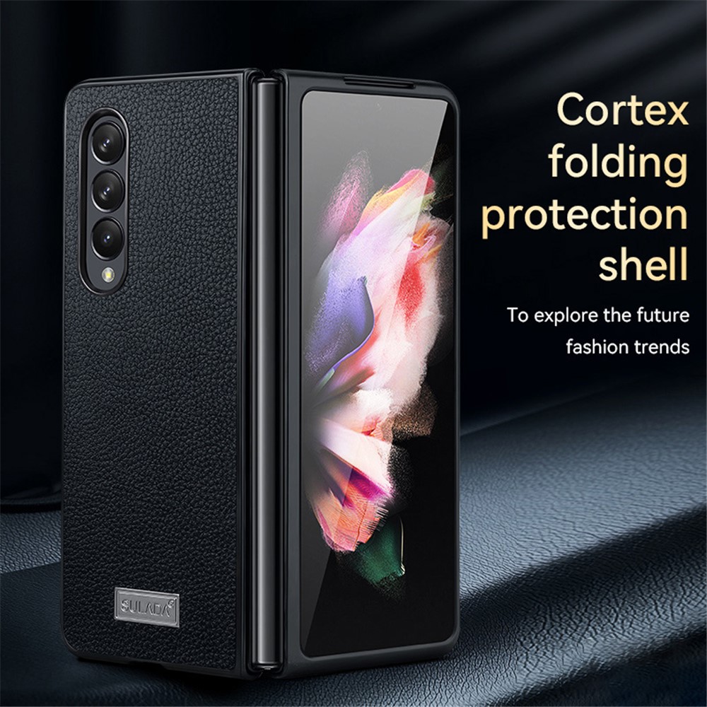 SULADA For Samsung Galaxy Z Fold4 5G Luxury-Series Litchi Texture Folding Phone Cover PU Leather Coating PC Protective Phone Case - Black-3