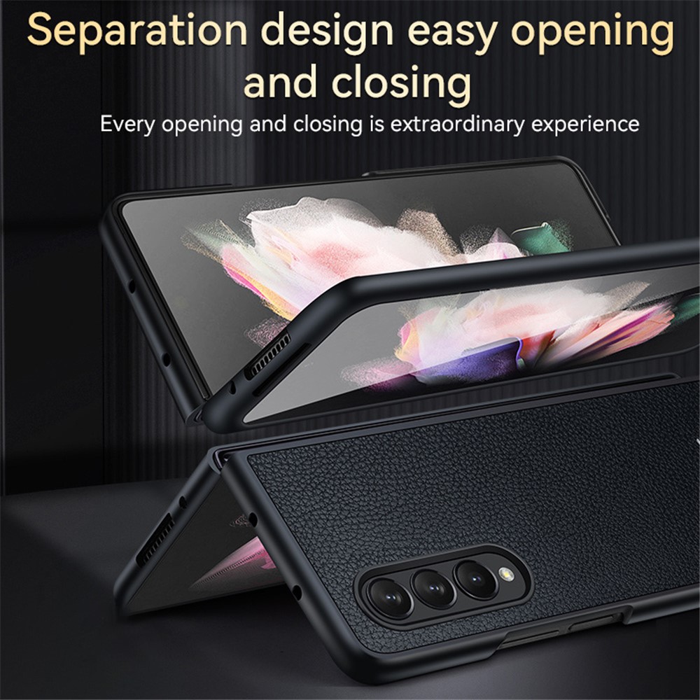 SULADA For Samsung Galaxy Z Fold4 5G Luxury-Series Litchi Texture Folding Phone Cover PU Leather Coating PC Protective Phone Case - Black-4