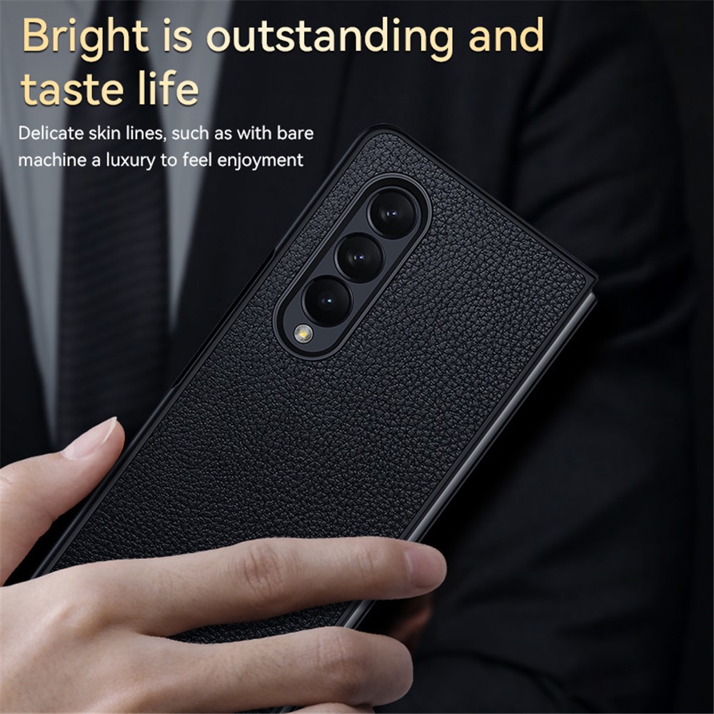 SULADA For Samsung Galaxy Z Fold4 5G Luxury-Series Litchi Texture Folding Phone Cover PU Leather Coating PC Protective Phone Case - Black-5