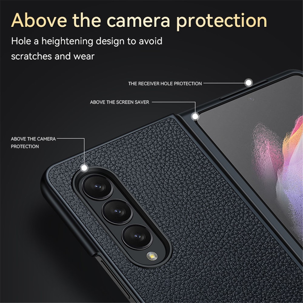 SULADA For Samsung Galaxy Z Fold4 5G Luxury-Series Litchi Texture Folding Phone Cover PU Leather Coating PC Protective Phone Case - Black-6