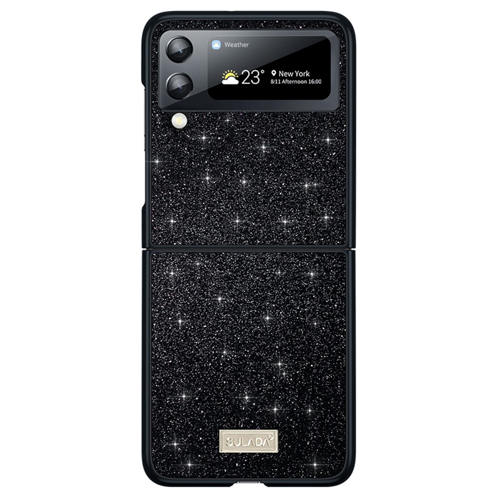 SULADA For Samsung Galaxy Z Flip4 5G Celebrities-Series Glitter Sequins Phone Cover Anti-scratch PU Leather Coated PC + TPU Hybrid Case - Black-1