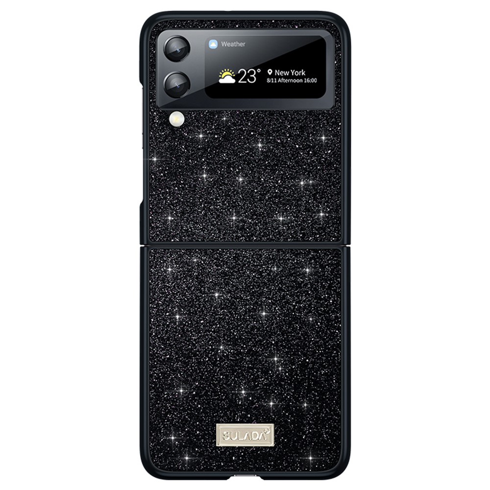 Sulada Für Samsung Galaxy Z Flip4 5G Prominente-serie-glitzer-pailletten Telefonabdeckung Anti-kratzer Pu-leder-pc + TPU Hybrid Hülle - Schwarz