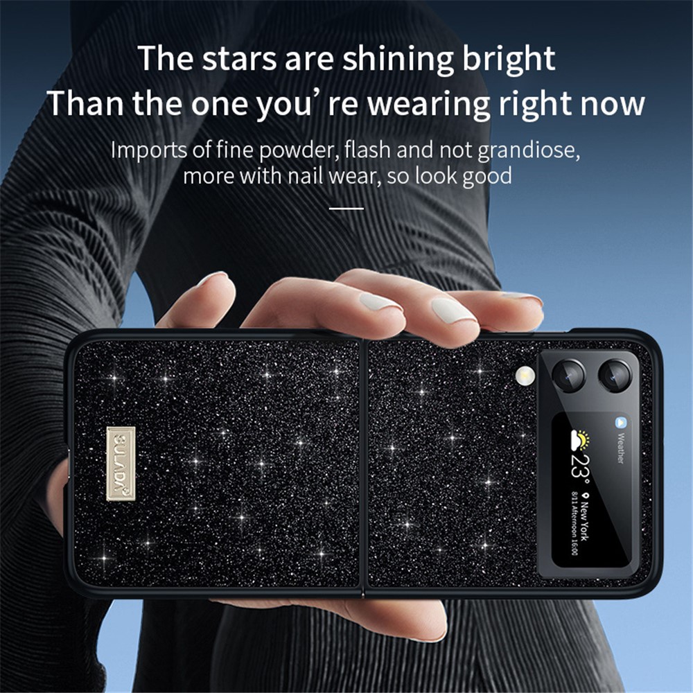 SULADA For Samsung Galaxy Z Flip4 5G Celebrities-Series Glitter Sequins Phone Cover Anti-scratch PU Leather Coated PC + TPU Hybrid Case - Black-3