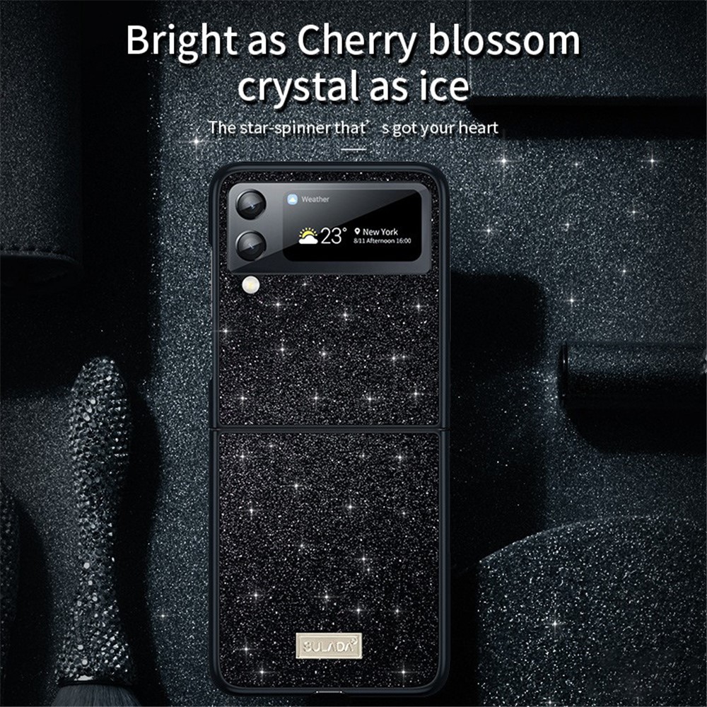 SULADA For Samsung Galaxy Z Flip4 5G Celebrities-Series Glitter Sequins Phone Cover Anti-scratch PU Leather Coated PC + TPU Hybrid Case - Black-4
