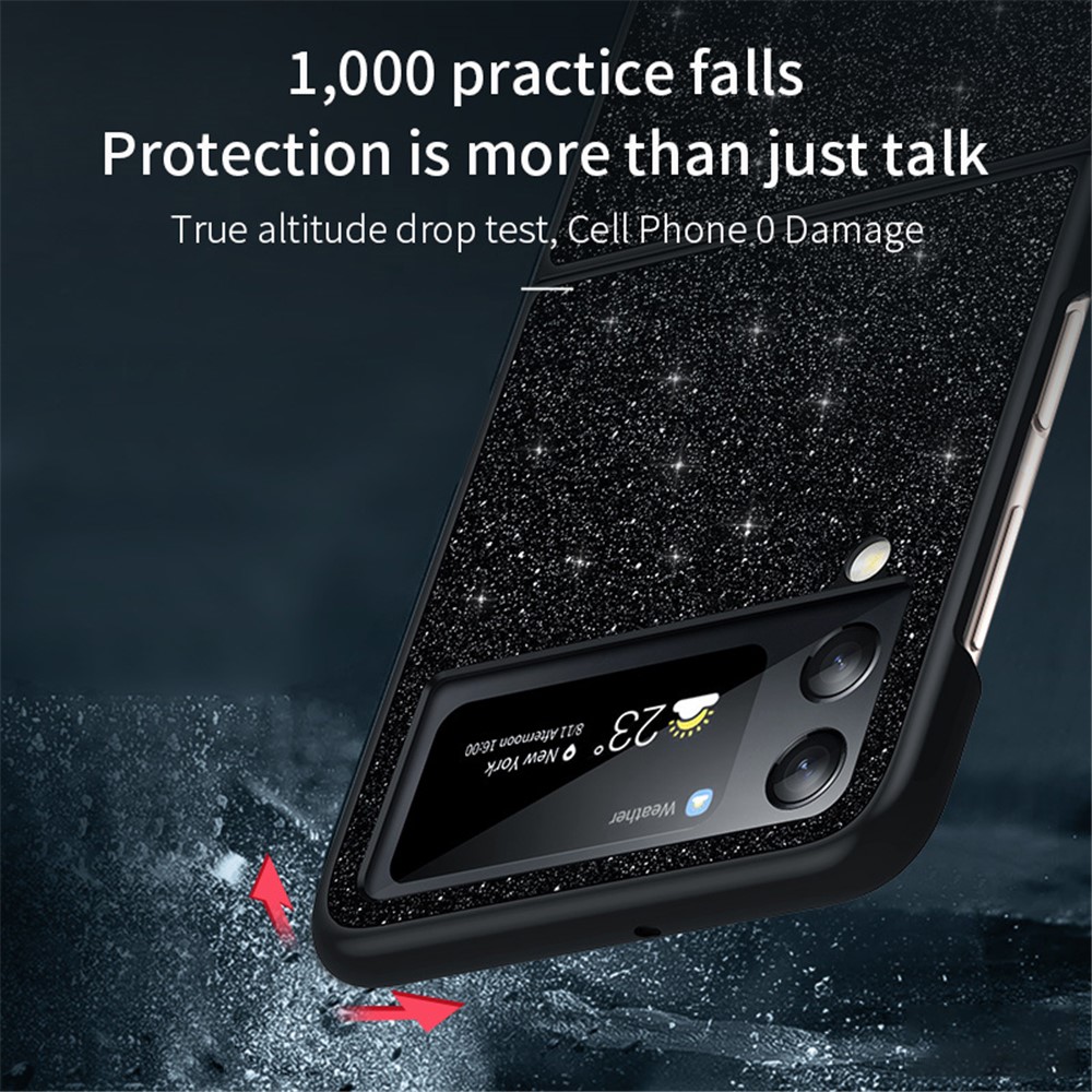 SULADA For Samsung Galaxy Z Flip4 5G Celebrities-Series Glitter Sequins Phone Cover Anti-scratch PU Leather Coated PC + TPU Hybrid Case - Black-5