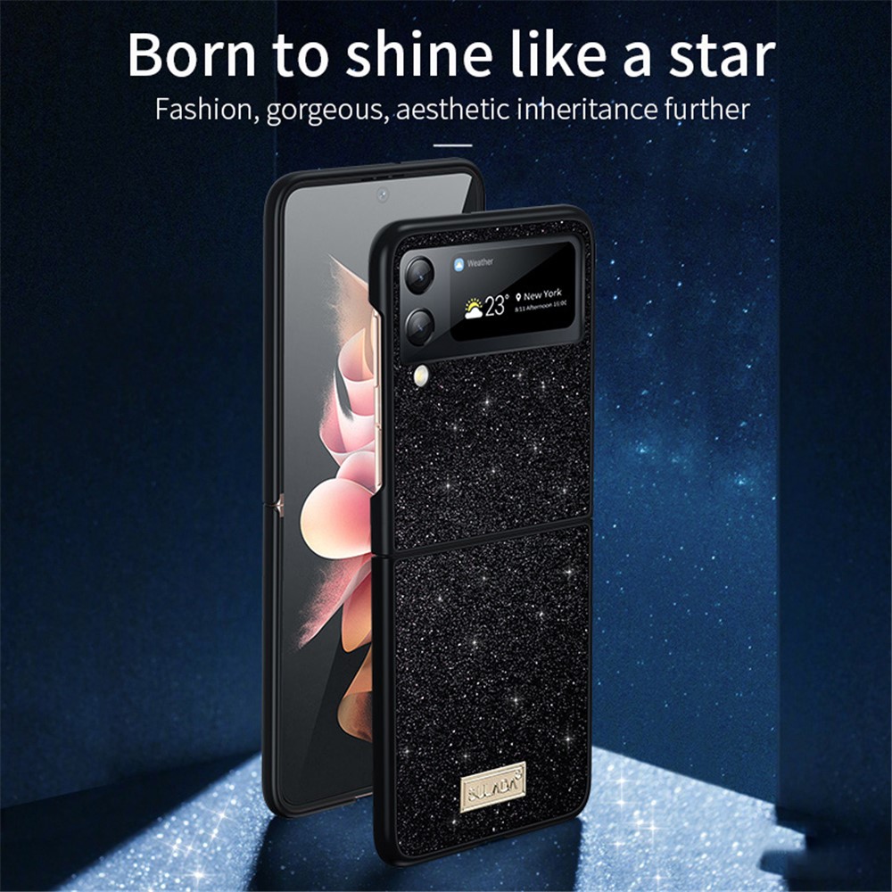 SULADA For Samsung Galaxy Z Flip4 5G Celebrities-Series Glitter Sequins Phone Cover Anti-scratch PU Leather Coated PC + TPU Hybrid Case - Black-6