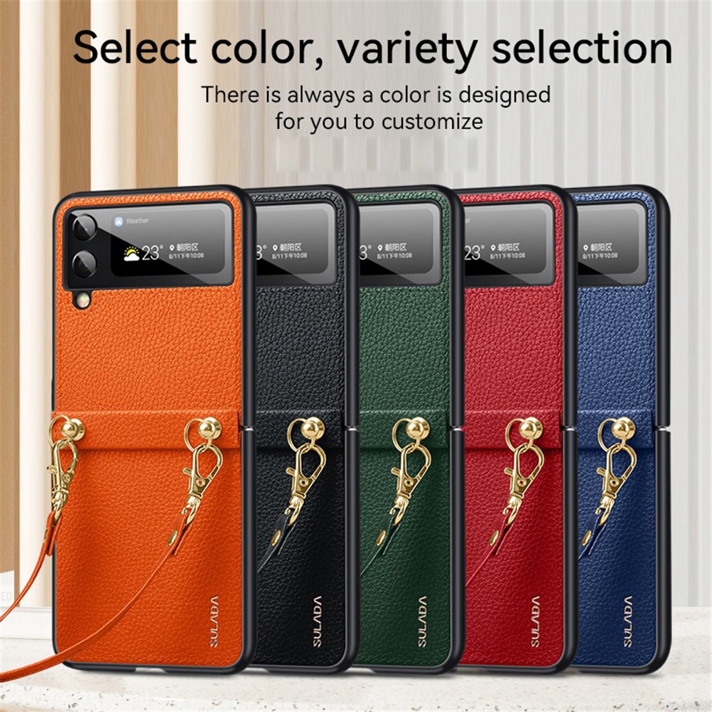 SULADA Treasure Box Series for Samsung Galaxy Z Flip4 5G Drop-proof Phone Cover Litchi Texture PU Leather Anti-scratch Folding Phone Case with Shoulder Strap - Orange-7