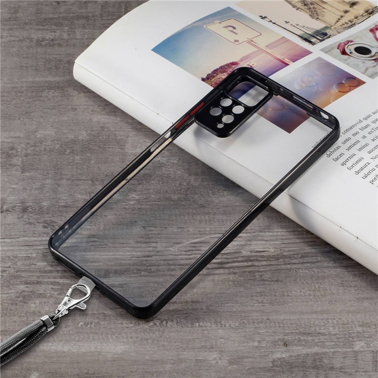 For Xiaomi Redmi Note 11 4G (Qualcomm) / Note 11S 4G Clear TPU Bumper PC Back Cover Wear-resistant Phone Protector with Lanyard - Black-2