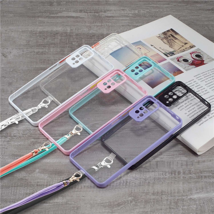 For Xiaomi Redmi Note 11 4G (Qualcomm) / Note 11S 4G Clear TPU Bumper PC Back Cover Wear-resistant Phone Protector with Lanyard - Black-4