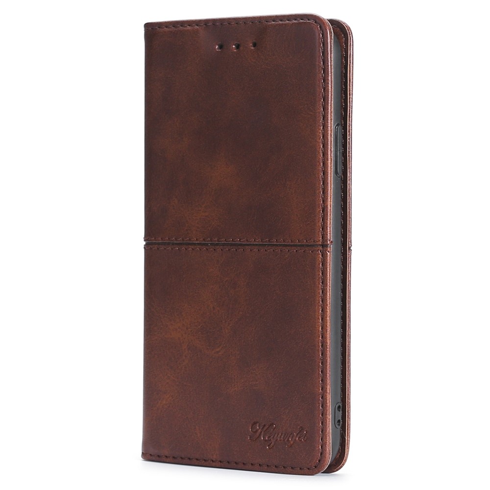 For OnePlus 10T 5G Anti-fall Phone Case Magnetic Auto-absorbed PU Leather Cowhide Textured Stand Phone Cover with Card Slots - Brown-7