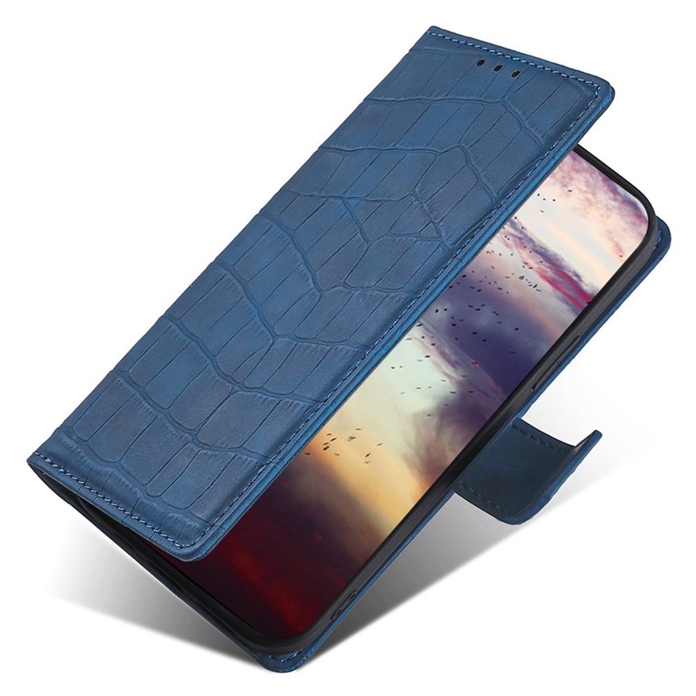 For OnePlus 10T 5G PU Leather Crocodile Texture Phone Flip Wallet Case Skin-touch Feeling Stand Protective Cover - Blue-4