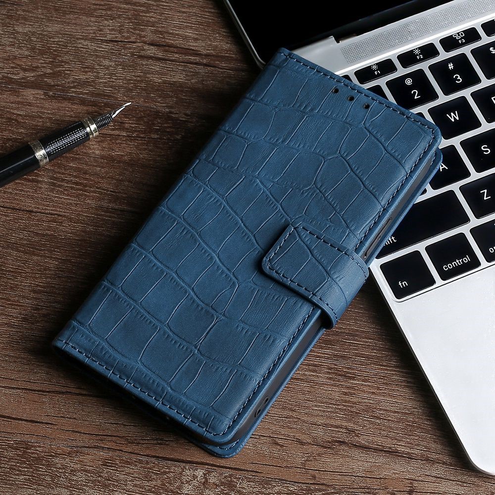 For OnePlus 10T 5G PU Leather Crocodile Texture Phone Flip Wallet Case Skin-touch Feeling Stand Protective Cover - Blue-5