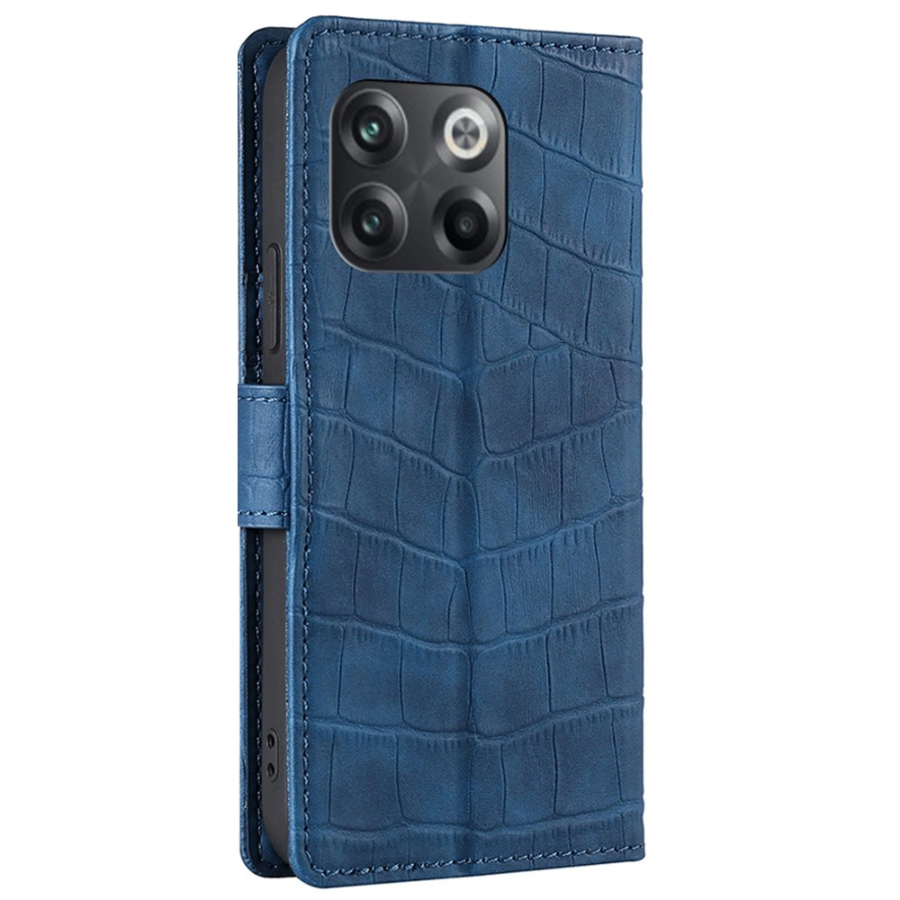 For OnePlus 10T 5G PU Leather Crocodile Texture Phone Flip Wallet Case Skin-touch Feeling Stand Protective Cover - Blue-8