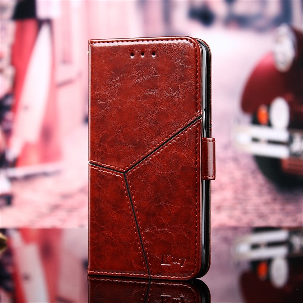 For OnePlus 10T 5G Shockproof Phone Case Splicing Geometric Pattern PU Leather Stand Wallet Folio Flip Cover - Dark Brown-5