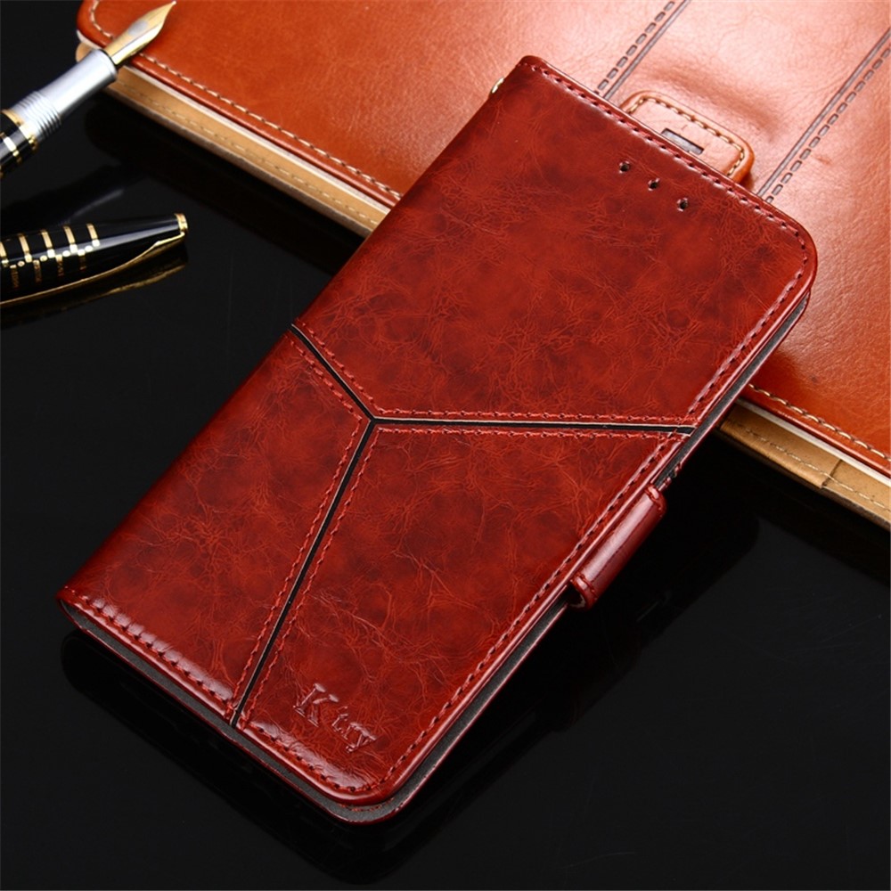 For OnePlus 10T 5G Shockproof Phone Case Splicing Geometric Pattern PU Leather Stand Wallet Folio Flip Cover - Dark Brown-6