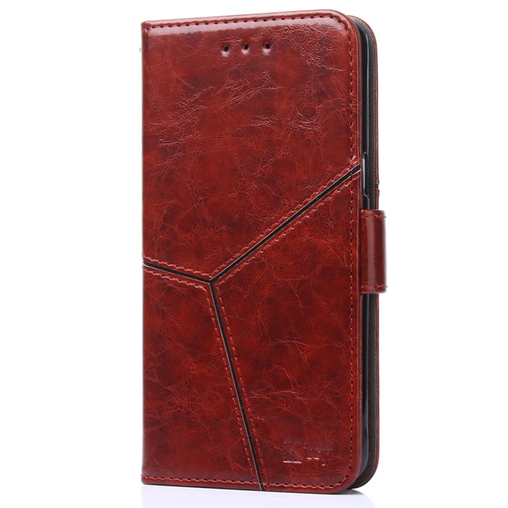 For OnePlus 10T 5G Shockproof Phone Case Splicing Geometric Pattern PU Leather Stand Wallet Folio Flip Cover - Dark Brown-7