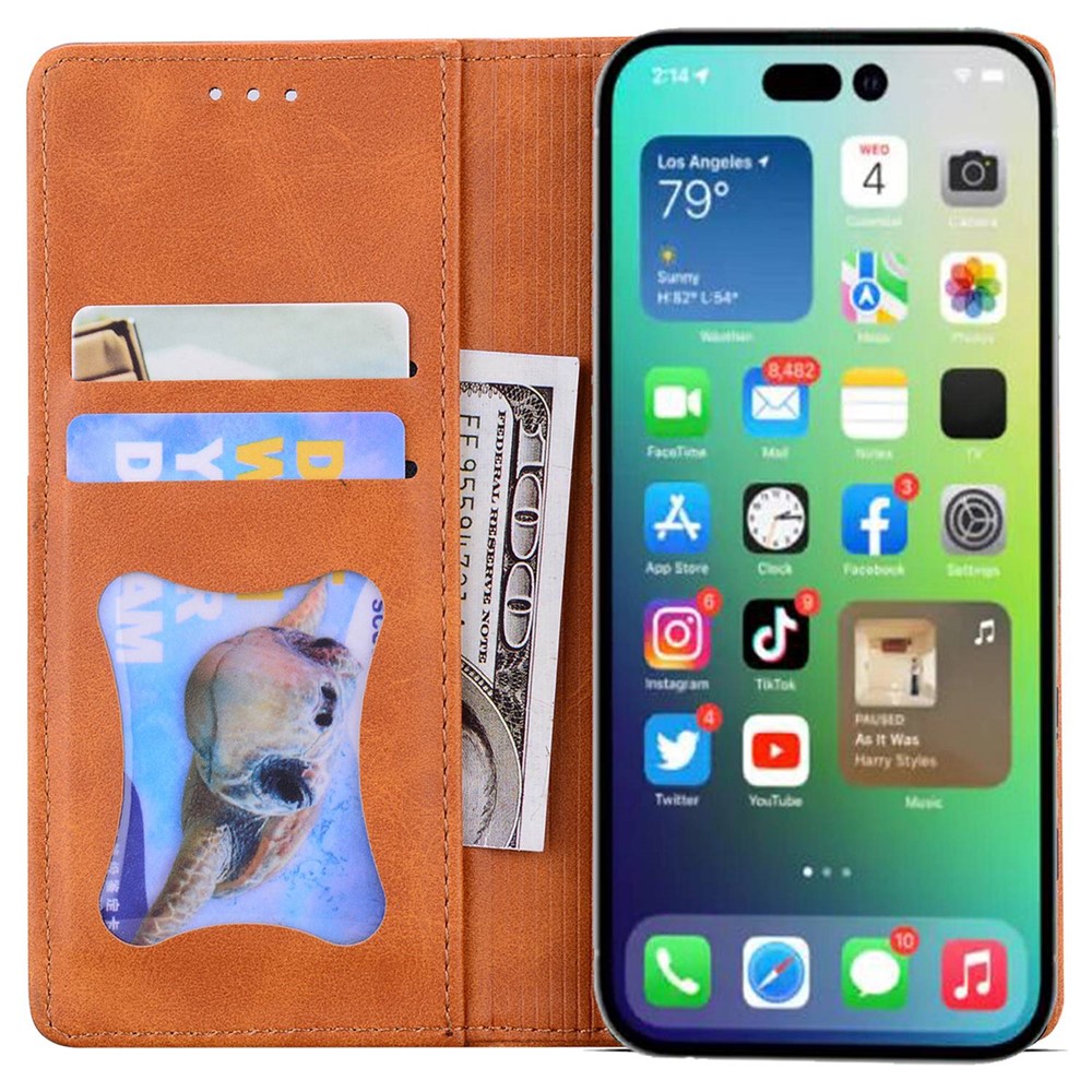 For iPhone 14 Pro Max 6.7 inch Business Style Splicing Leather Case Stand Wallet Magnetic Auto Closure Phone Cover - Brown-2
