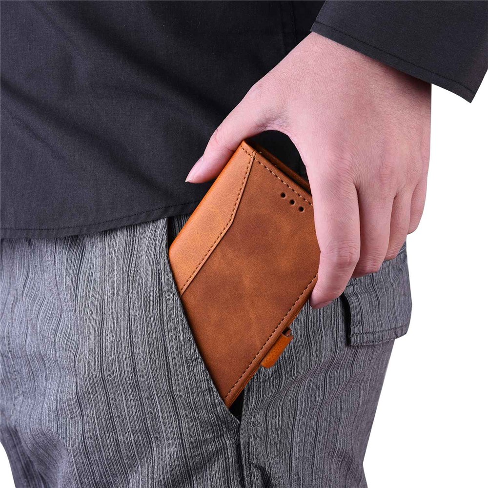 For iPhone 14 Pro Max 6.7 inch Business Style Splicing Leather Case Stand Wallet Magnetic Auto Closure Phone Cover - Brown-8