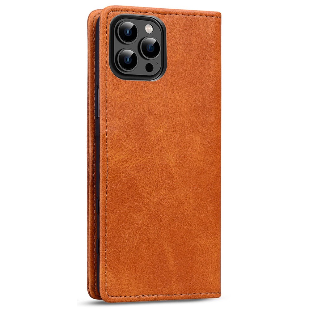 Business Style Splicing Phone Cover for iPhone 14 6.1 inch, Stand Wallet PU Leather Auto Closing Magnetic Protective Cover - Brown-10