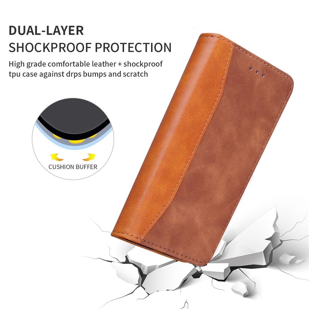 Business Style Splicing Phone Cover for iPhone 14 6.1 inch, Stand Wallet PU Leather Auto Closing Magnetic Protective Cover - Brown-5