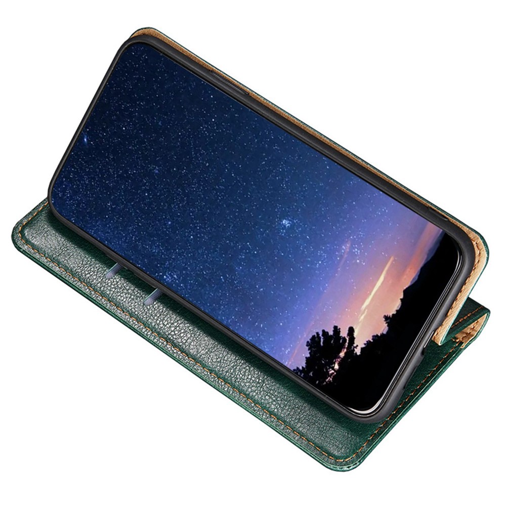 For iPhone 14 6.1 inch Anti-fall PU Leather Phone Case Flip Folio Wallet Cover Stand Magnetic Absorption Phone Shell - Green-3