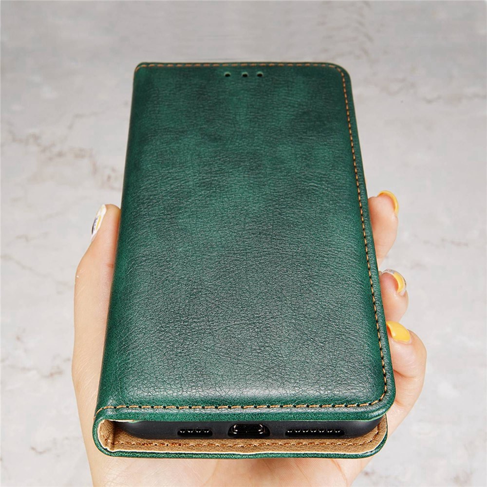 For iPhone 14 6.1 inch Anti-fall PU Leather Phone Case Flip Folio Wallet Cover Stand Magnetic Absorption Phone Shell - Green-6