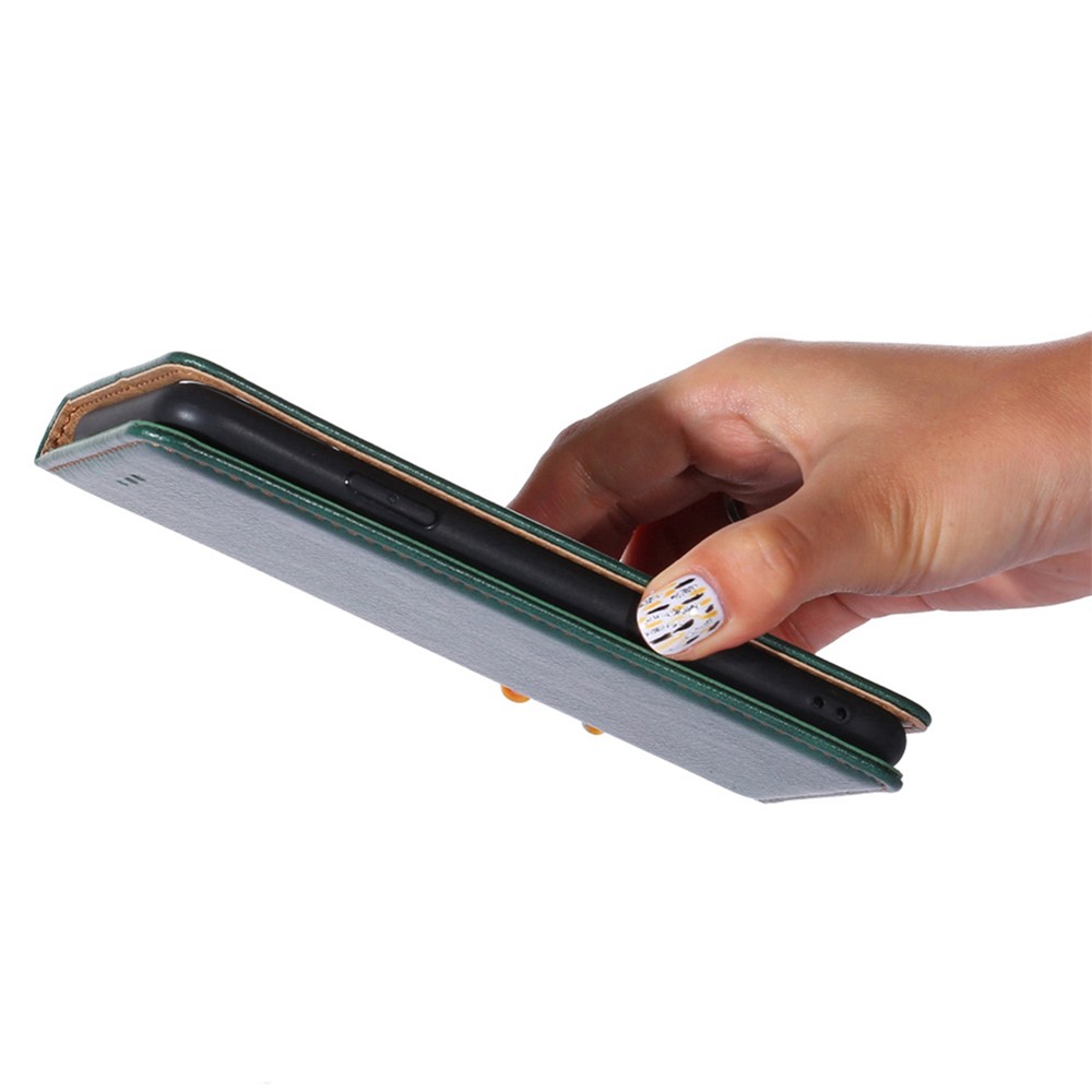 For iPhone 14 Pro Max 6.7 inch Anti-drop PU Leather Phone Case Scratch-resistant Flip Folio Wallet Cover Stand Magnetic Absorption Phone Shell - Green-4
