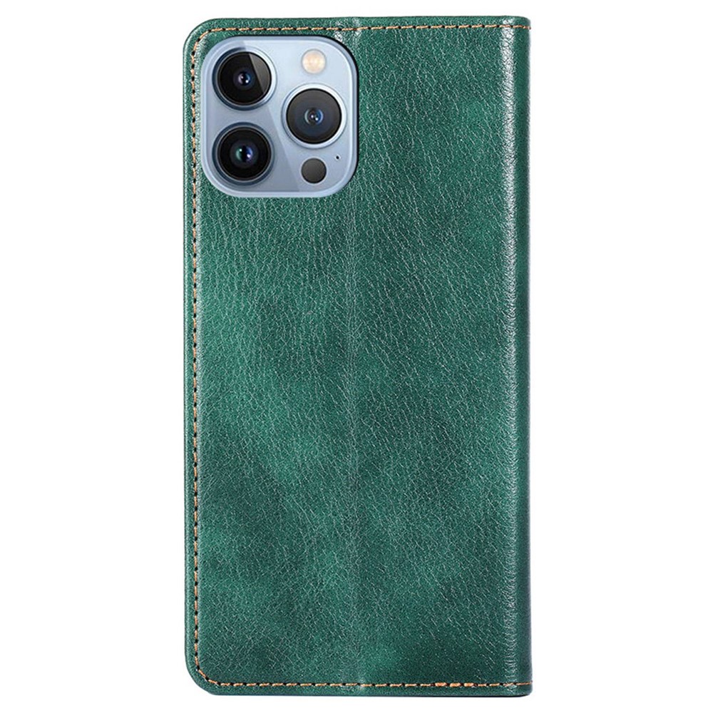 For iPhone 14 Pro Max 6.7 inch Anti-drop PU Leather Phone Case Scratch-resistant Flip Folio Wallet Cover Stand Magnetic Absorption Phone Shell - Green-8