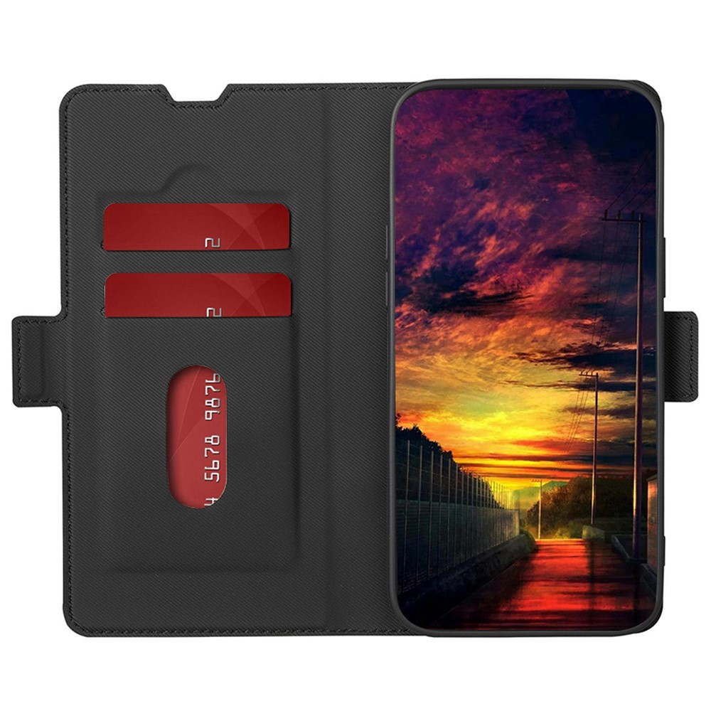 For Realme C30 4G / Narzo 50i Prime 4G Twill Texture PU Leather Folio Phone Case with Card Holder Dual Magnetic Clasp Stand Mobile Phone Protective Cover - Black-2