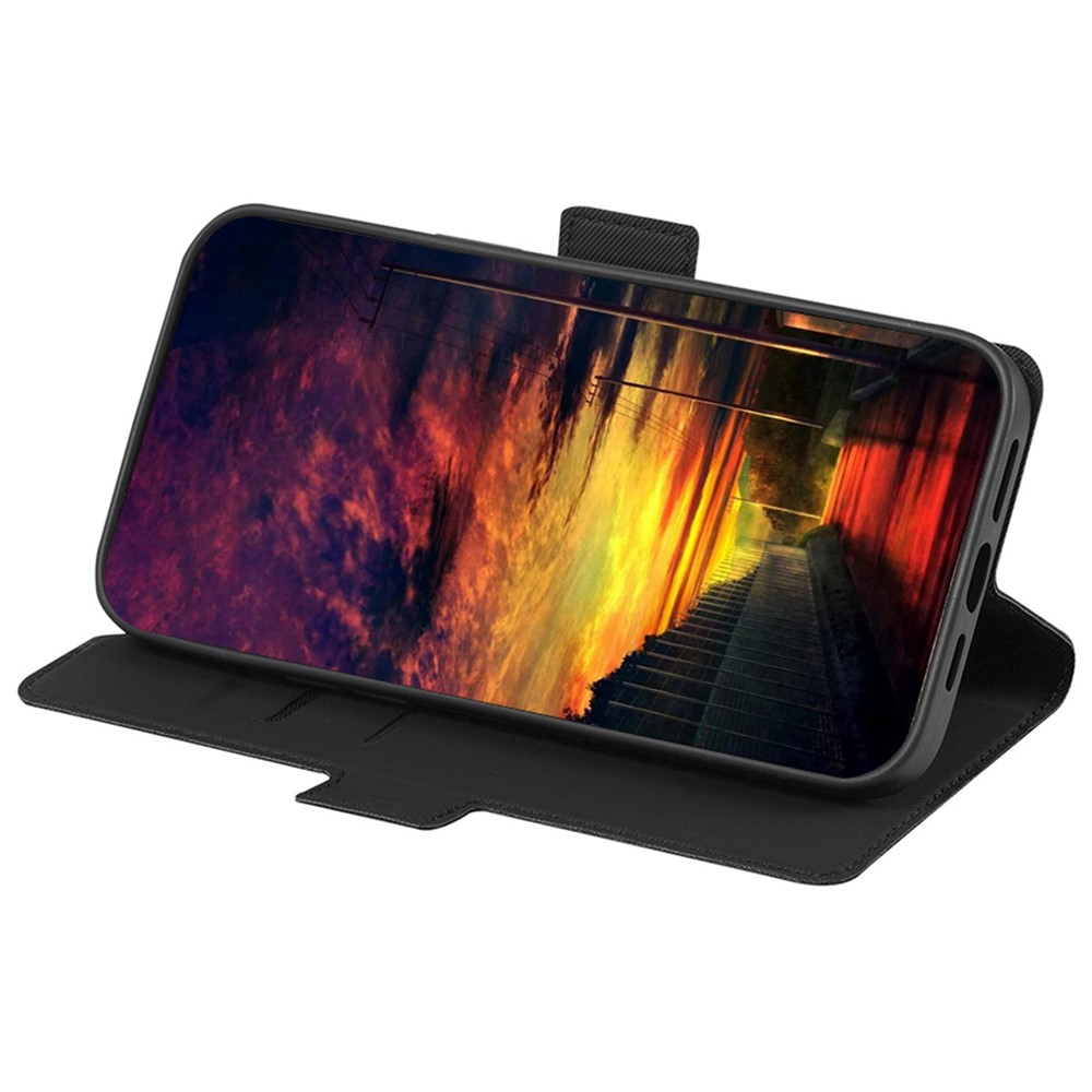 For Realme C30 4G / Narzo 50i Prime 4G Twill Texture PU Leather Folio Phone Case with Card Holder Dual Magnetic Clasp Stand Mobile Phone Protective Cover - Black-3