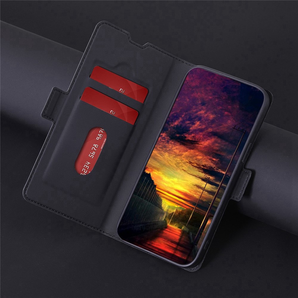 For Realme C30 4G / Narzo 50i Prime 4G Twill Texture PU Leather Folio Phone Case with Card Holder Dual Magnetic Clasp Stand Mobile Phone Protective Cover - Black-5