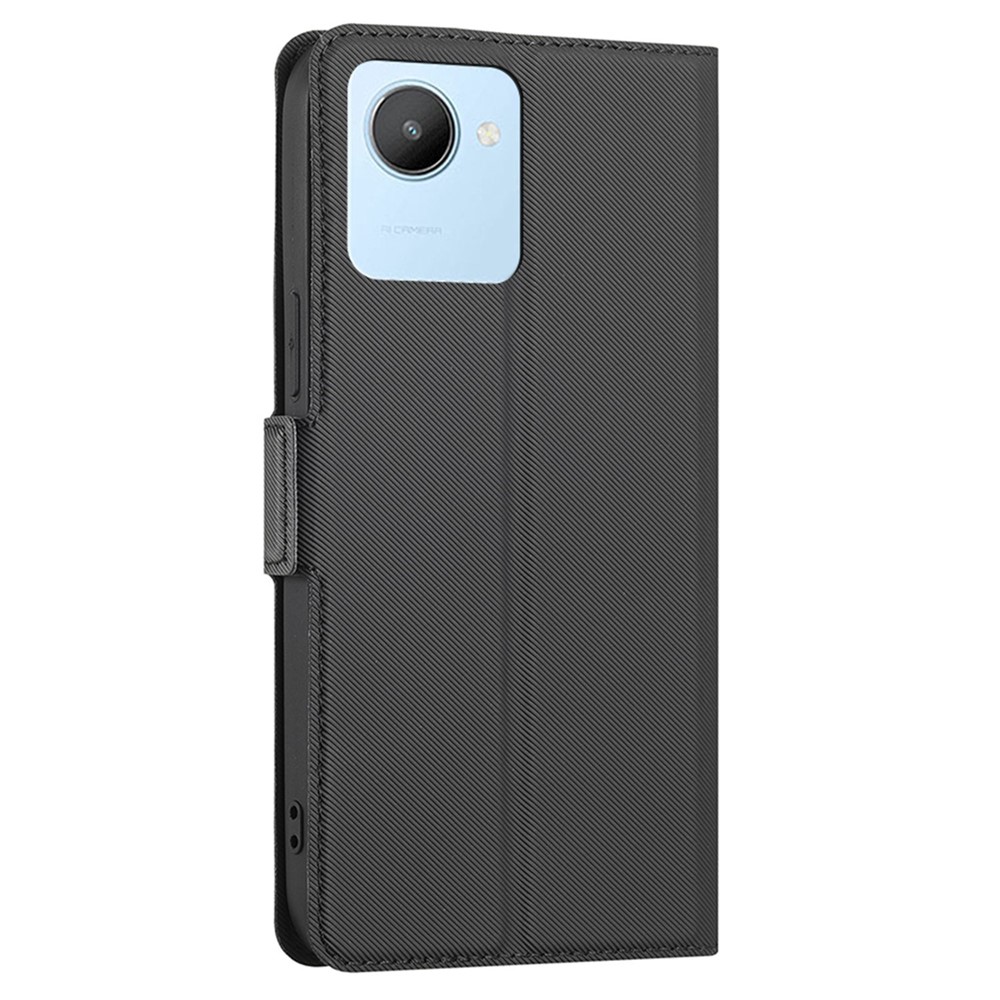 For Realme C30 4G / Narzo 50i Prime 4G Twill Texture PU Leather Folio Phone Case with Card Holder Dual Magnetic Clasp Stand Mobile Phone Protective Cover - Black-8