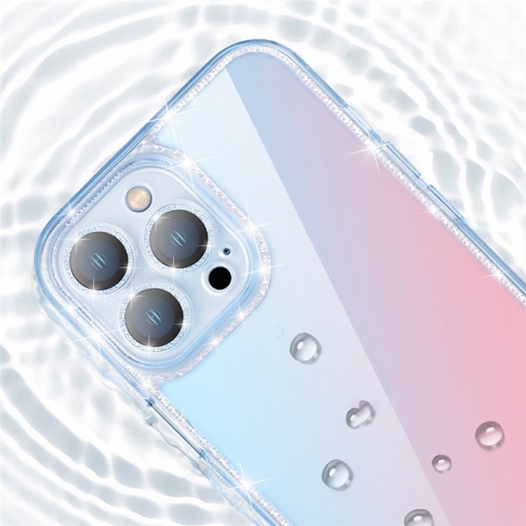 YOOBAO For iPhone 13 Pro 6.1 inch Gradient Color Phone Case Glitter Lens Circle Tempered Glass Back Soft TPU Edges Anti-Scratch Shockproof Cover - Blue Pink-6