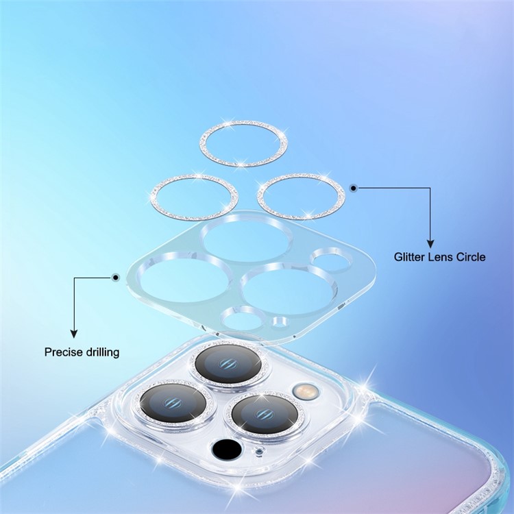 YOOBAO For iPhone 13 Pro 6.1 inch Gradient Color Phone Case Glitter Lens Circle Tempered Glass Back Soft TPU Edges Anti-Scratch Shockproof Cover - Blue Pink-7