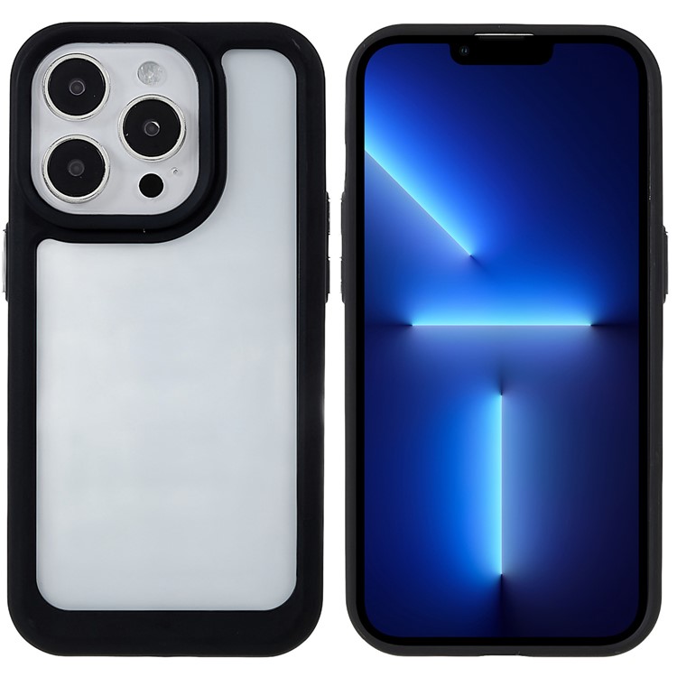 Anti-Fall Slim Casefor iPhone 14 Pro 6.1 inch TPU+Acrylic Cover Protective Phone Shell with Electroplating Buttons - Black-1