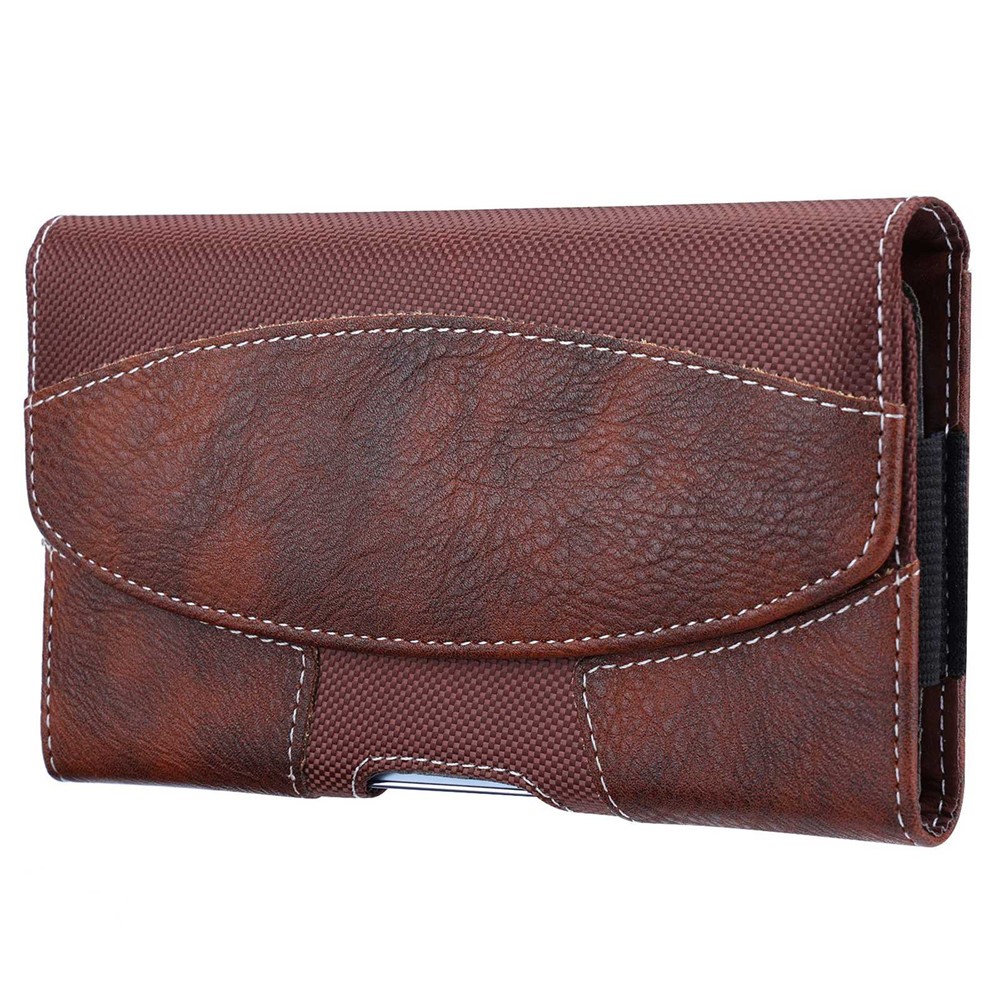Anti-Fall Mobile Phone Bag for 6.5-6.9-inch Cell Phones PU Leather Waist Pouch (XXL) - Brown-1