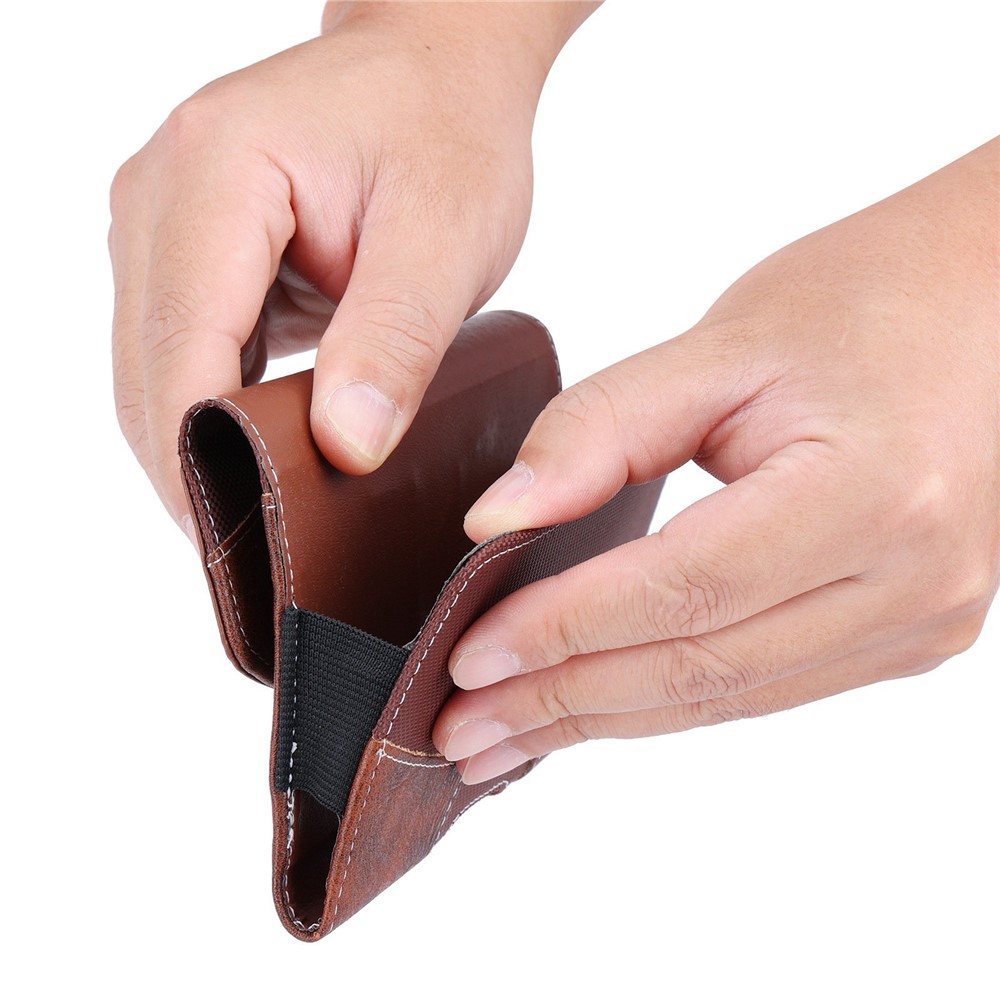 Anti-Fall Mobile Phone Bag for 6.5-6.9-inch Cell Phones PU Leather Waist Pouch (XXL) - Brown-4