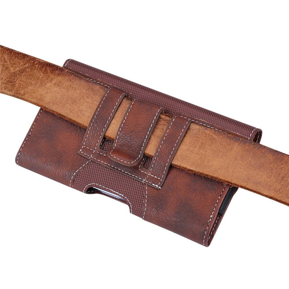 Anti-Fall Mobile Phone Bag for 6.5-6.9-inch Cell Phones PU Leather Waist Pouch (XXL) - Brown-5