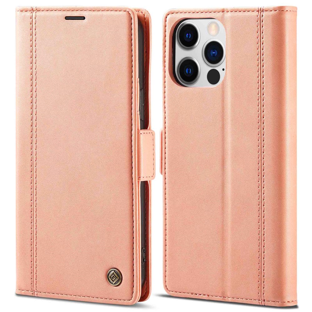 LC.IMEEKE for iPhone 14 Pro 6.1 inch PU Leather Cover Stand Wallet Double Magnetic Clasps Phone Drop-proof Case - Pink-1