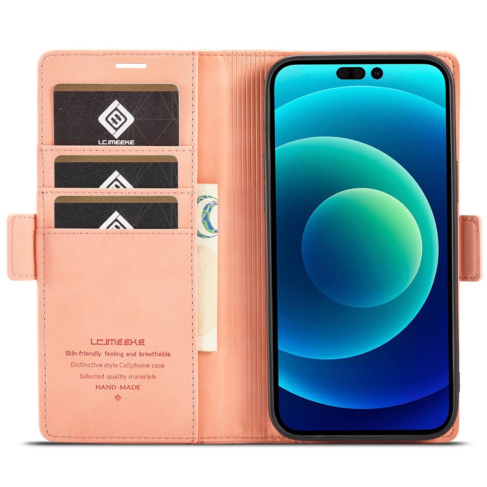 LC.IMEEKE for iPhone 14 Pro 6.1 inch PU Leather Cover Stand Wallet Double Magnetic Clasps Phone Drop-proof Case - Pink-2