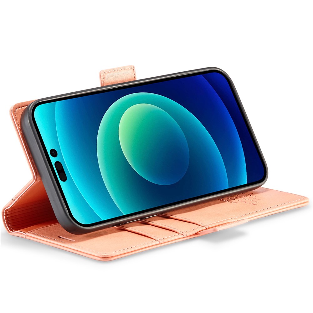 LC.IMEEKE for iPhone 14 Pro 6.1 inch PU Leather Cover Stand Wallet Double Magnetic Clasps Phone Drop-proof Case - Pink-3