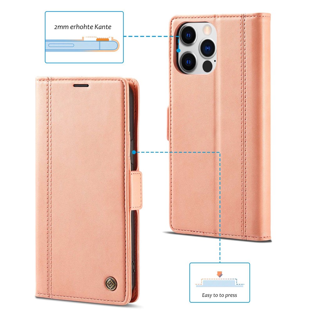 LC.IMEEKE for iPhone 14 Pro 6.1 inch PU Leather Cover Stand Wallet Double Magnetic Clasps Phone Drop-proof Case - Pink-7