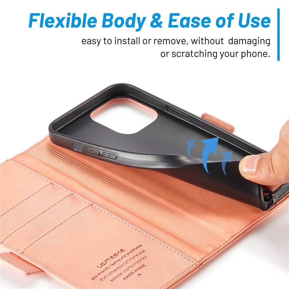 LC.IMEEKE for iPhone 14 Pro 6.1 inch PU Leather Cover Stand Wallet Double Magnetic Clasps Phone Drop-proof Case - Pink-9