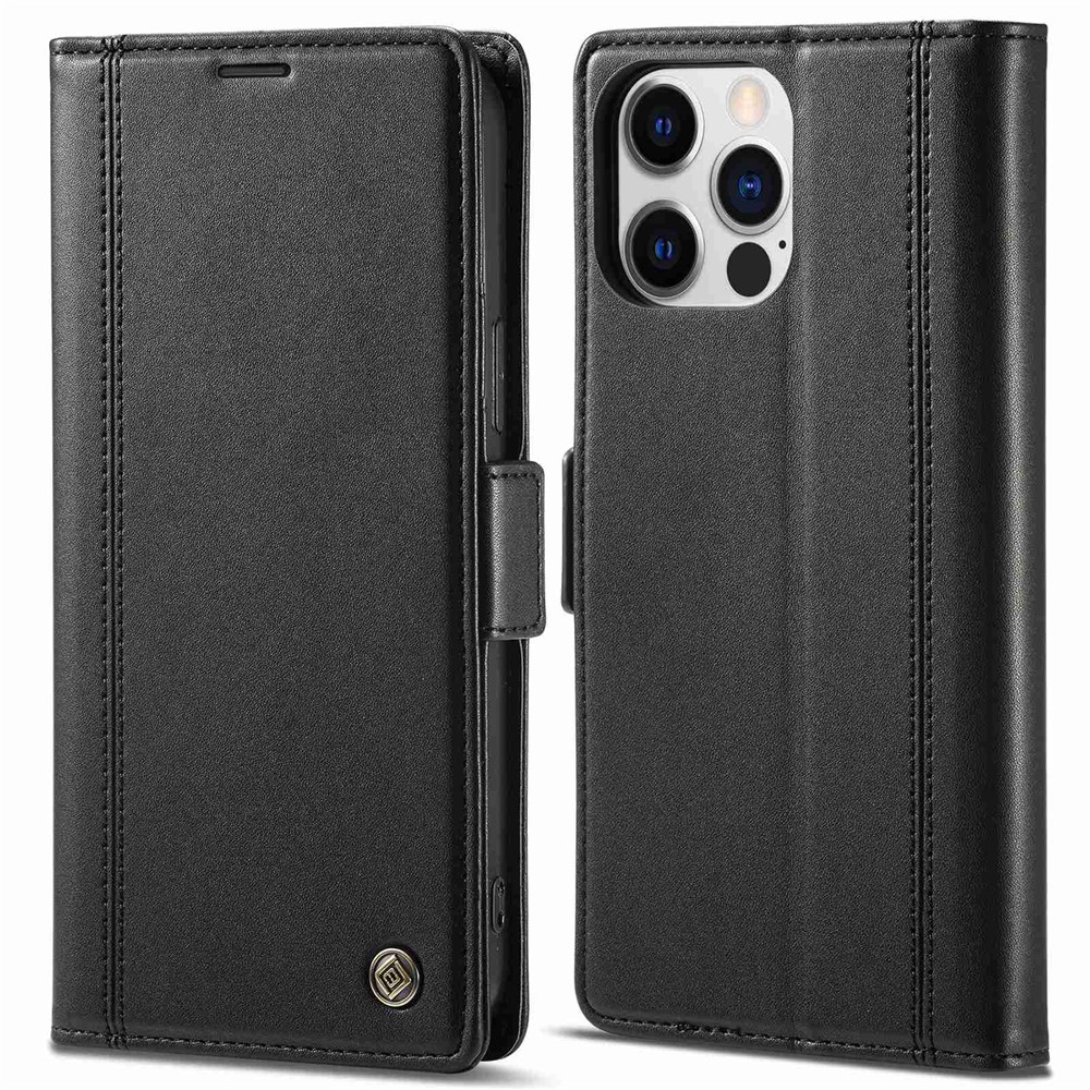 LC.IMEEKE for iPhone 14 Pro Max 6.7 inch PU Leather Phone Stand Cover Double Magnetic Clasps Drop-proof Case with Wallet - Black-1