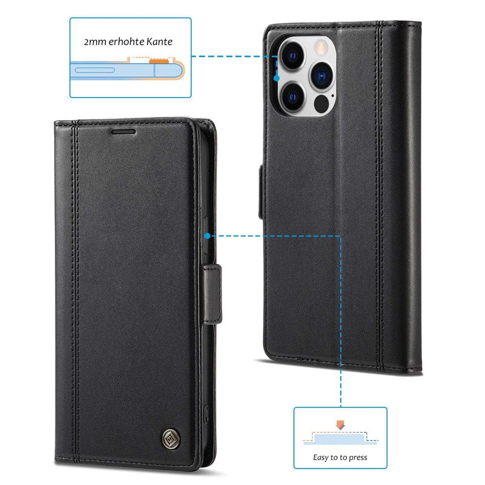 LC.IMEEKE for iPhone 14 Pro Max 6.7 inch PU Leather Phone Stand Cover Double Magnetic Clasps Drop-proof Case with Wallet - Black-7