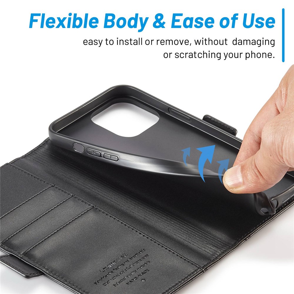 LC.IMEEKE for iPhone 14 Pro Max 6.7 inch PU Leather Phone Stand Cover Double Magnetic Clasps Drop-proof Case with Wallet - Black-9